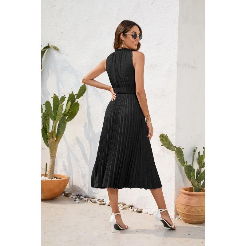 Šaty s vysokým pasem, plisované pod tlakem, bez rukávů, letní, ležérní, na dovolenou, cestovní