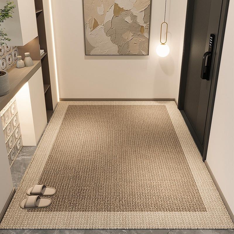 Modern Grey Radial Line Entrance Doormat Golden Curve Border Non Slip Household Entry Floor Mat