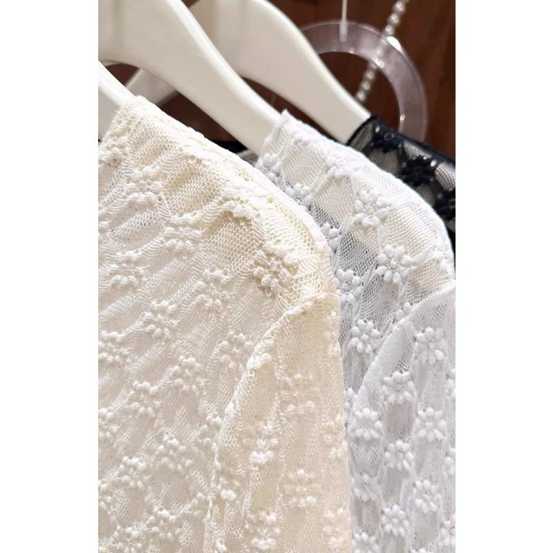 Lace Mesh Sun Protection Blouse T-shirt for Women Autumn New Style Hollow Suspender Top Bottoming Shirt