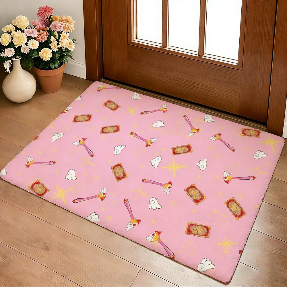 Kwaii C-Cardcaptor Sakura Floor Mat Cozy Flannel Soft Thick Non-Slip Mat For Living Room Bedroom Kitchen Decor Rugs