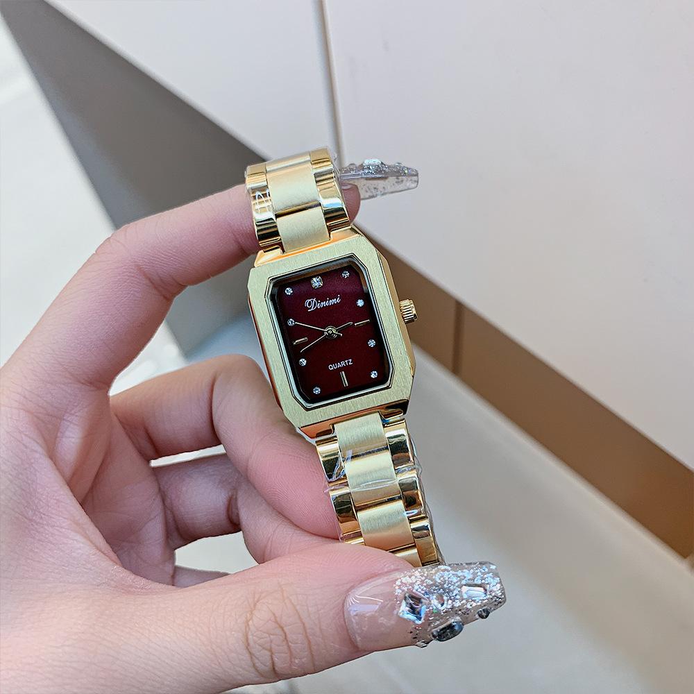 Watch Light Luxury Niche Ladies Gold Watch Square Fashion Temperament Rhinestone Steel Belt Watch