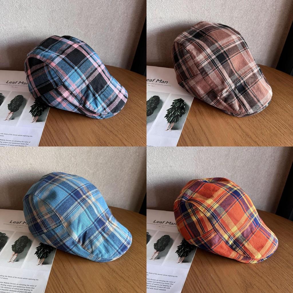 Grid Clashing Color Summer Breathable Cotton Blended Beret Hat Fashion Women