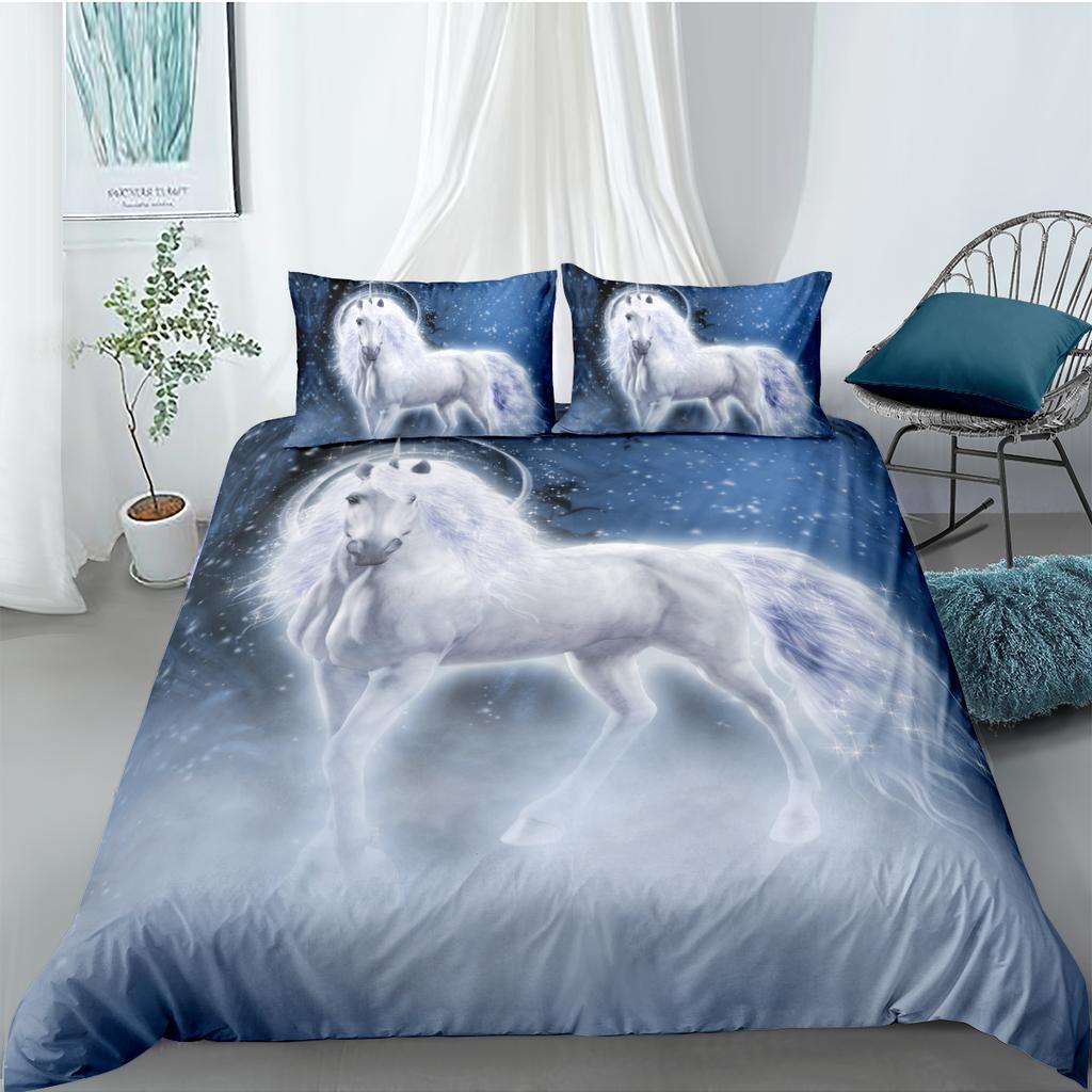 Comfortable White Horse Pattern Duvet Cover Set With Duvet Cover And Pillowcases King Queen Twin Sizes For All Ages