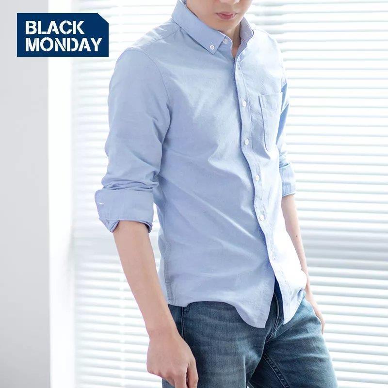 

Мужская повседневная рубашка Oxford из хлопка с длинным рукавом — облегающий крой, корейский стиль, для молодежи и людей среднего возраста, весна-осень 3XL 72-78kg светло-синий