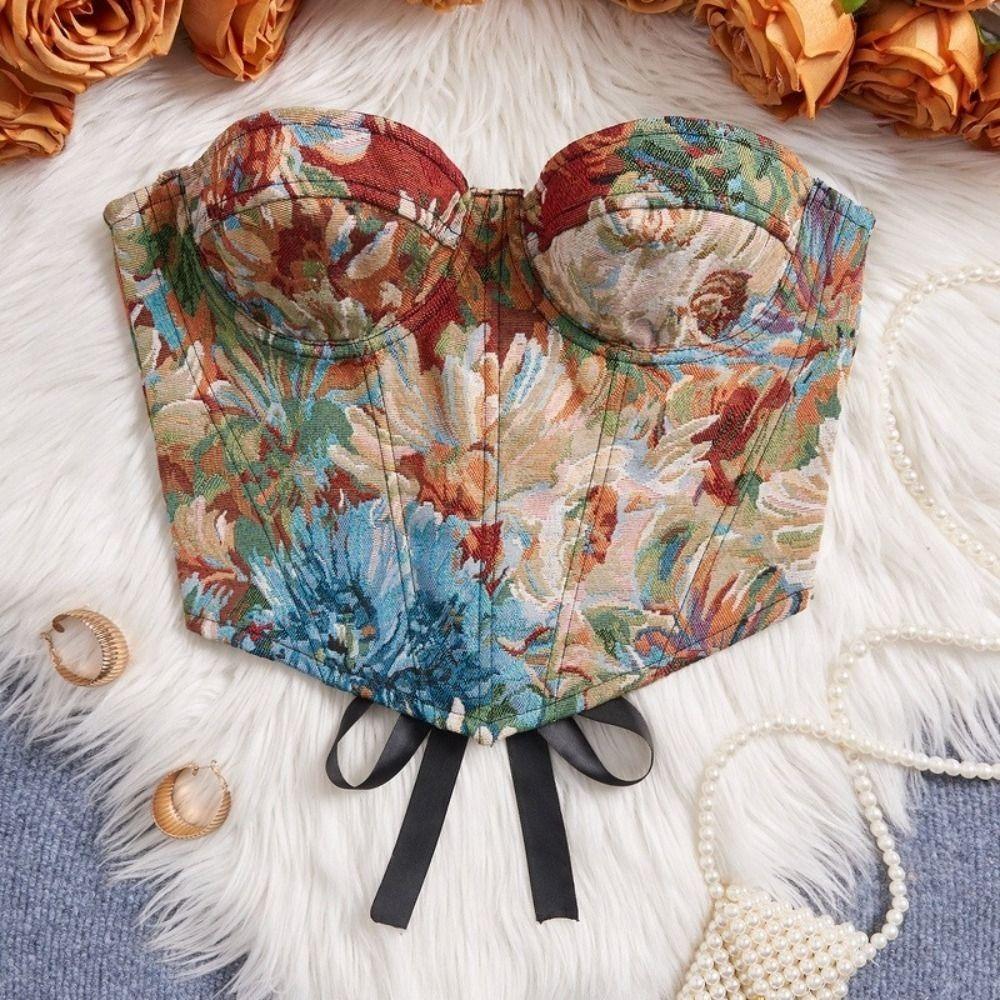 Boned Floral Underwired Corset Multi-Color Abdominal Shaping Women's Shapewear Jacquard Off-shoulder Strapless Corset Top