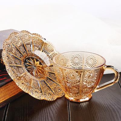 Retro Court Style Sonnenblumen Glastasse Kaffeetasse Teller Zweiteiliges Set Nachmittagstee Kaffeetasse Glas