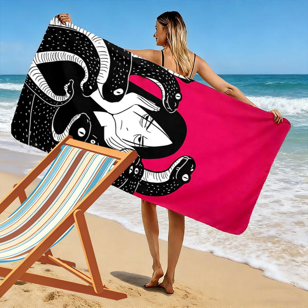 Girl Surrounded by Snakes Art Beach Towel Quick-drying for Travel Outdoor Sports Jogging Beach and Swimming