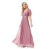 Plus Size Handmade Pleated Double V-Neck Bell Sleeve Chiffon Evening Gown for Spring/Summer