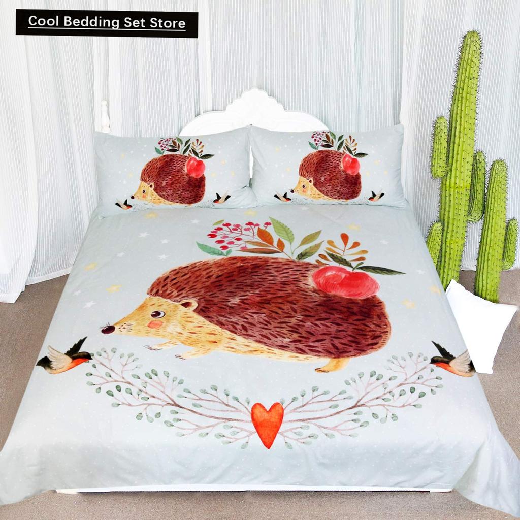 Cartoon Hedgehog King Queen Duvet Cover Rainbow Iridescent Bedding Set For Kids Girls Boys Starry Sky Animal 2/3Pcs Quilt Cover
