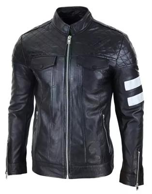 Stylish Leather Men's Handmade Black Lambskin Genuine Biker Motorcycle Jacket
