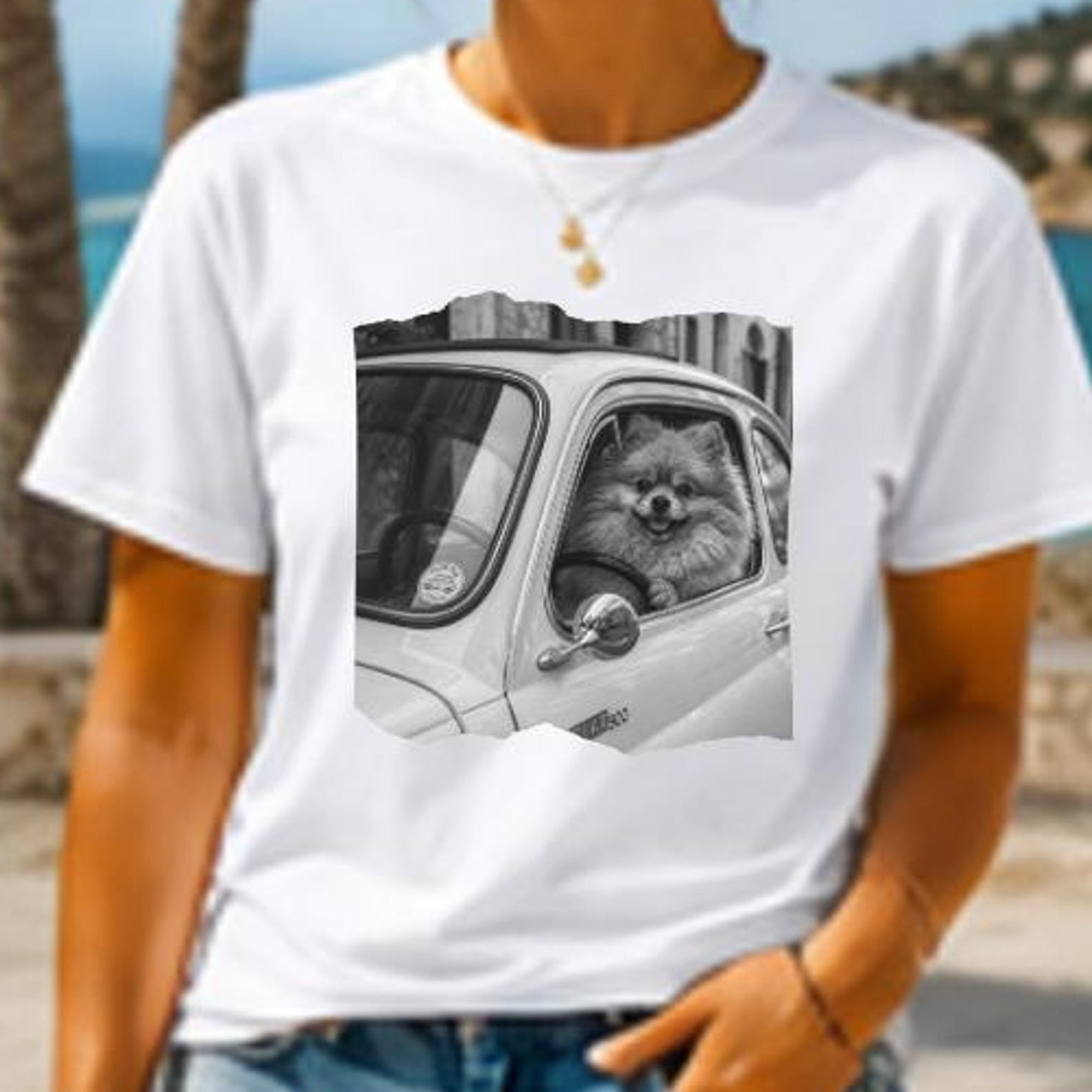 Pomeranian Shirt, Vintage Dog Car Tee, Cute Pomeranian T-Shirt, Dog Lover Gift, Retro Pet Graphic Shirt, Unisex Tee M