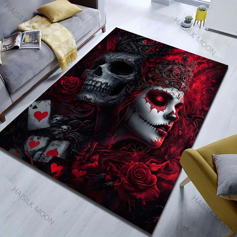 1PC Skull, crown, roses, playing cards Carpet for Living Room Bedroom Sofa Home Decor Rus Non-slip Floor Mat Luxury Gift
