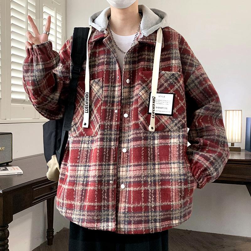 Men s Trendy Cotton-Padded Plaid Jacket - Autumn/Winter Hong Kong Style 2XL (135-150 lbs)
