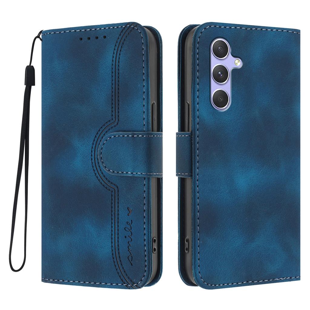 Kožené pouzdro pro Samsung Galaxy A54 5G Peněženka Stojánek S potiskem smajlíka Kryt na telefon s popruhem