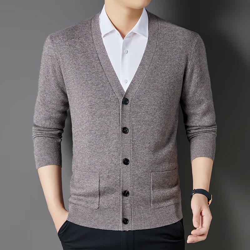 Fengxun Men's 100% Pure Wool Cardigan Sweater FXT6424