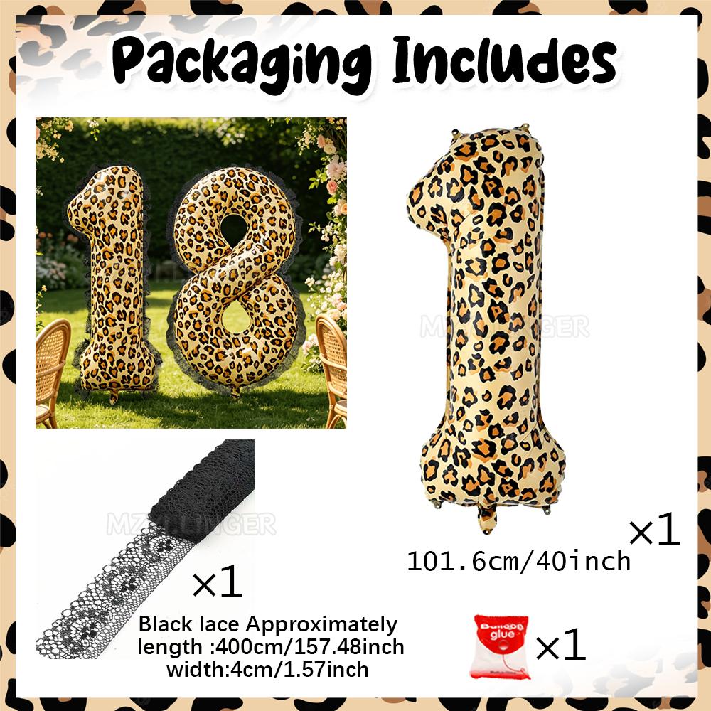 40inch leopard print digital balloon with black lace ribbon decoration for leopard print party birthday decoration Other