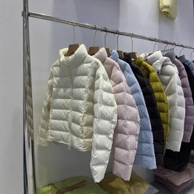 Down Jacket Women's Stand Collar Autumn and Winter New Ribs Puffs Candy Color Bread Clothes Fashion Temperament Loose and Thin Coat