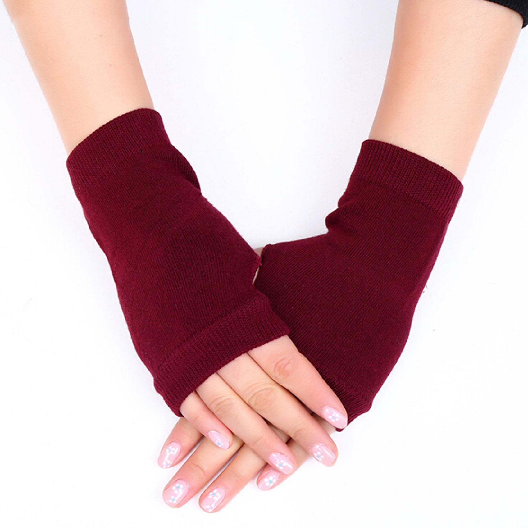 

Winter Autumn Women Men Warm Fingerless Knitted Cotton Gloves Solid Color Stretch Mittens Exposed Finger Short Cotton Gloves бордовий