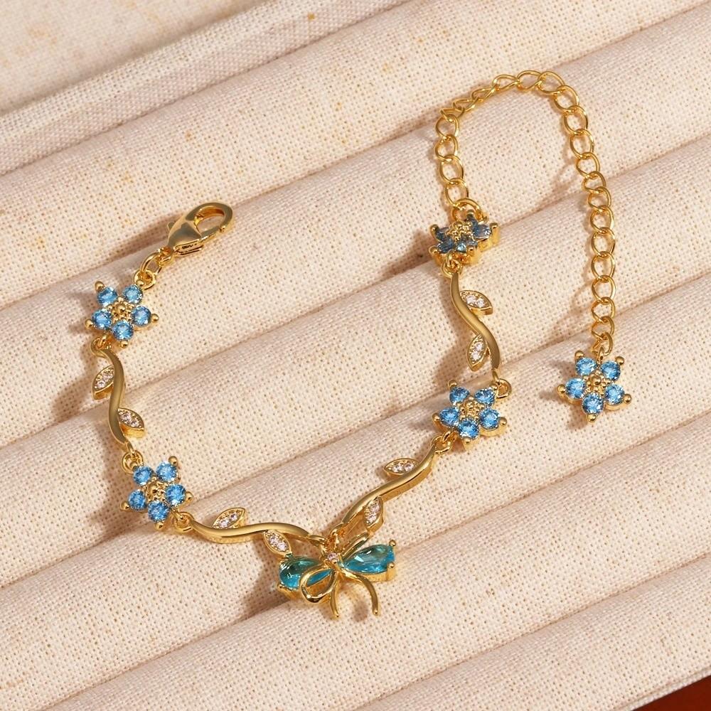 Elegant Y2K Flowers Bracelet Butterfly Bow Crystal Chain Bracelet Multicolor Adjustable Women's Bracelet Jewelry Gift