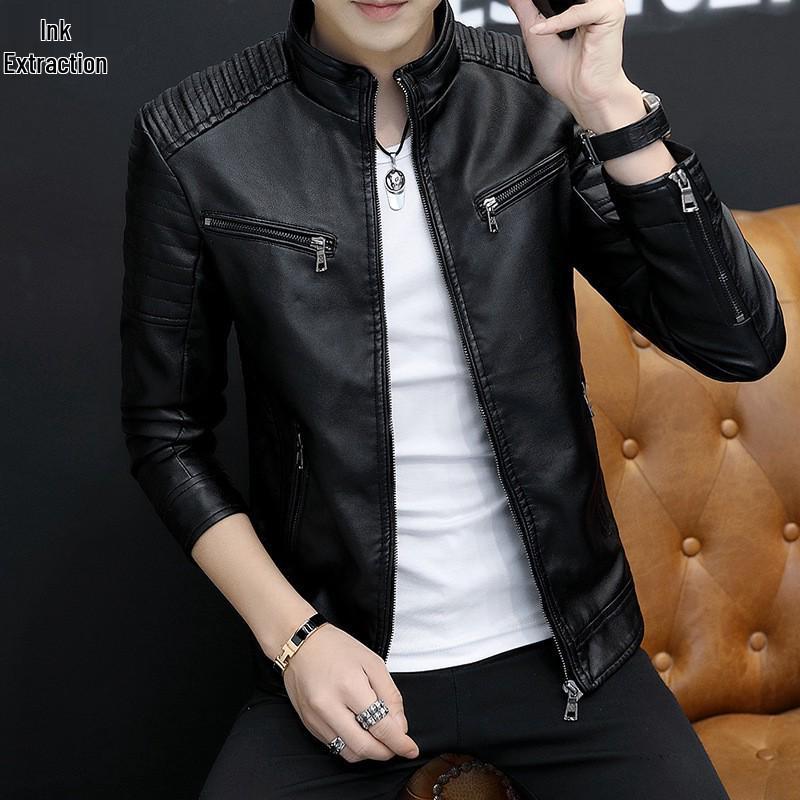 

Men s Slim Trendy Motorcycle Leather Jacket - Autumn & Winter Korean Style Casual Wear M кавовий