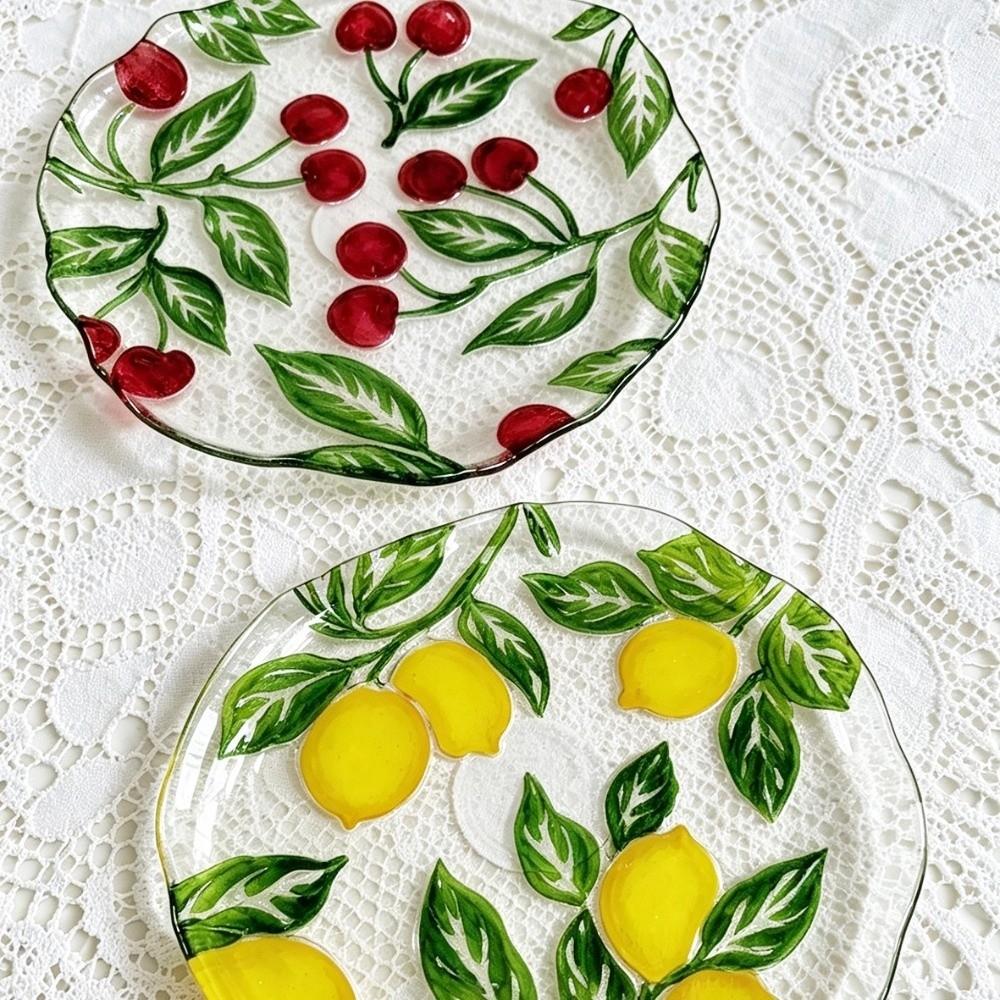 Embossed Design Fruit Plate Lemon Pattern Dinner Plate Multi-purpose Shallow Plate  Birthday Party