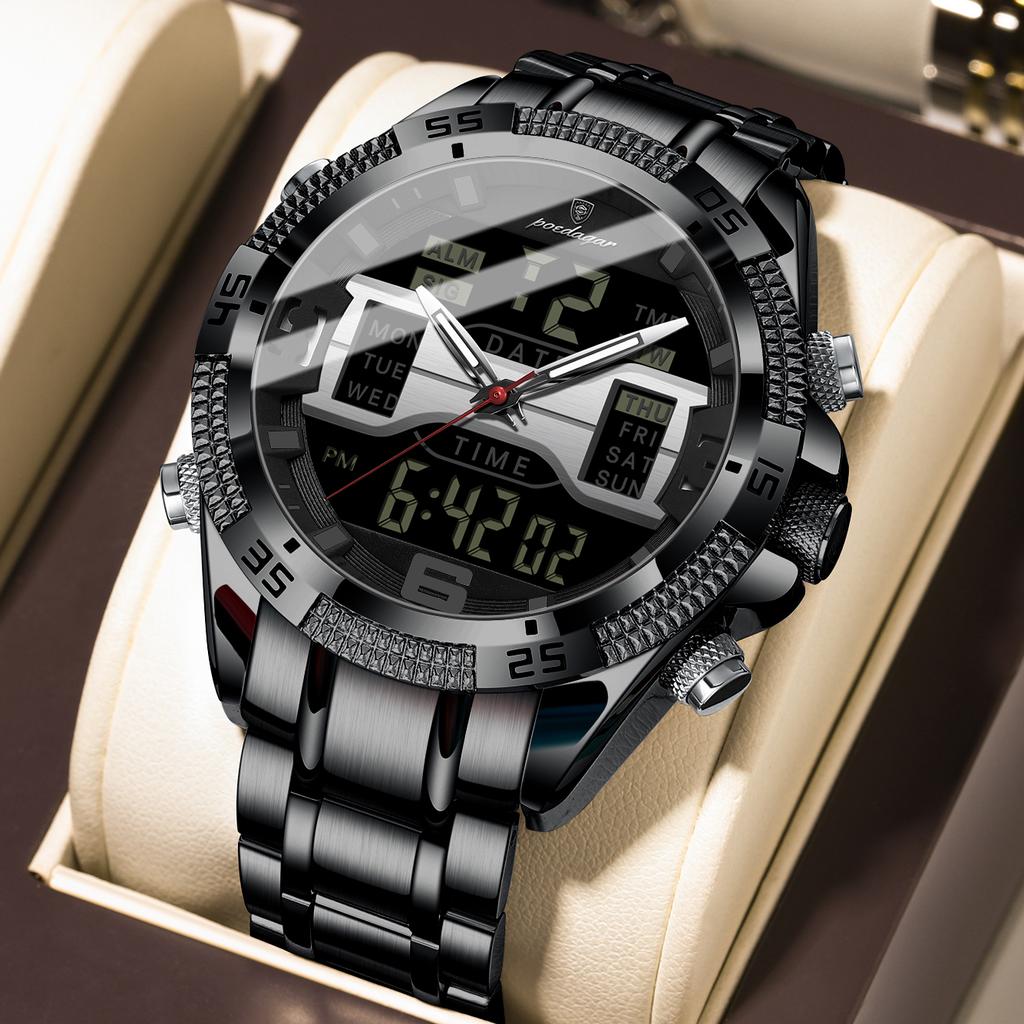 POEDAGAR Luxury Fashion Men's Watches Waterproof LED Week Date Sport Quartz Men Watch Digital Electronic Military Man Wristwatch