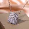 Full Paved Baguette and Round Mixed Stone Rectangle Pendant Women Cable Chain Clavicle Necklace