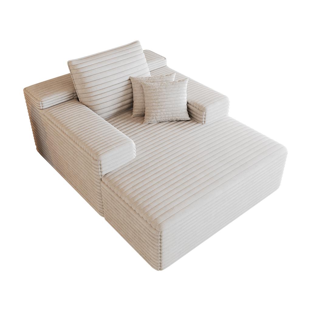 115*159cm, Comfortable Corduroy Sofa, Deep Seat, Boneless Modular, Sponge, No Assembly Required, Compression, Living Room, Bedroom, White