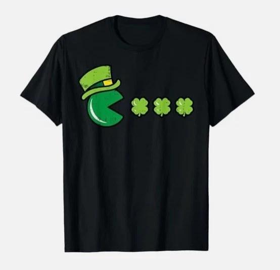 

St Patricks Day Eating Shamrock Retro Gamer T shirt 3XL