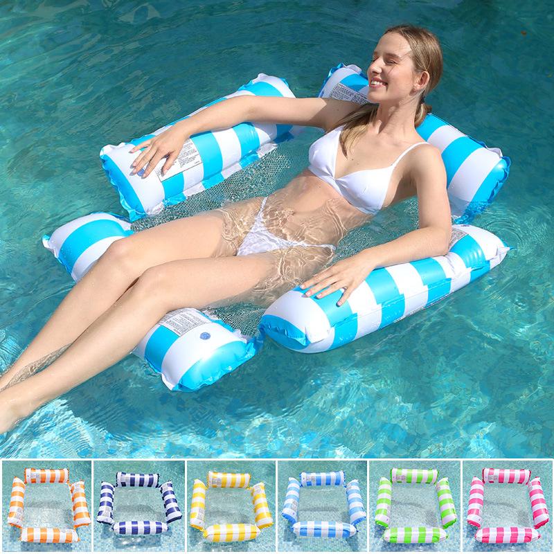 Inflatable PVC Float Recliner: Foldable Striped Swimming Bed