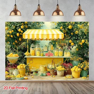 2D Fresh Lemon Tree Backdrop, Summer Lemon Shop Photography Background
