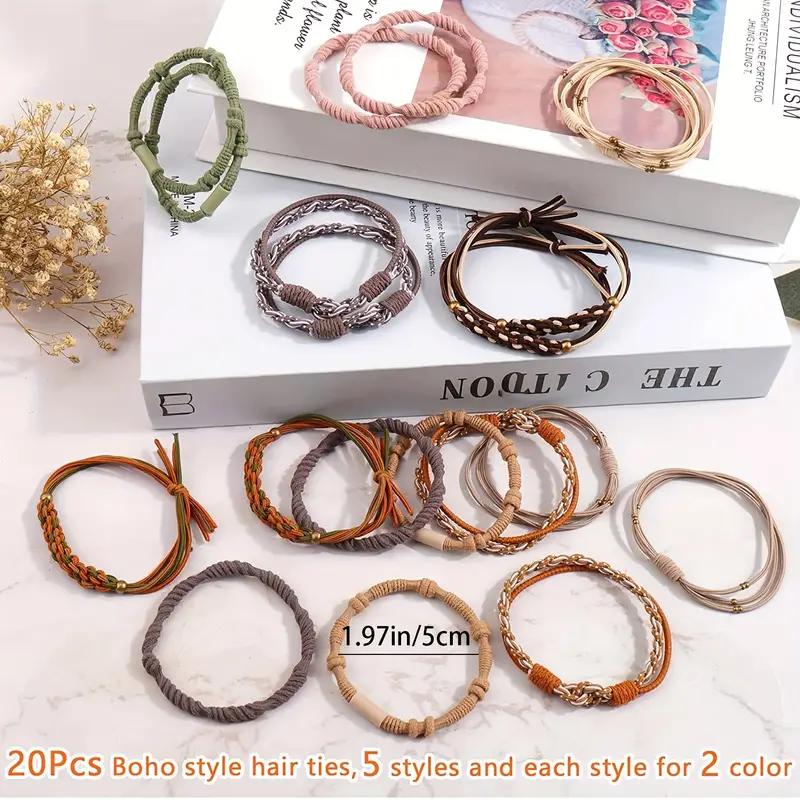 20 pièces Boho cheveux cravates pour femmes tressé cheveux corde Bracelet pour cheveux épais sans couture élastique pour queue de cheval accessoires de cheveux pour femmes filles
