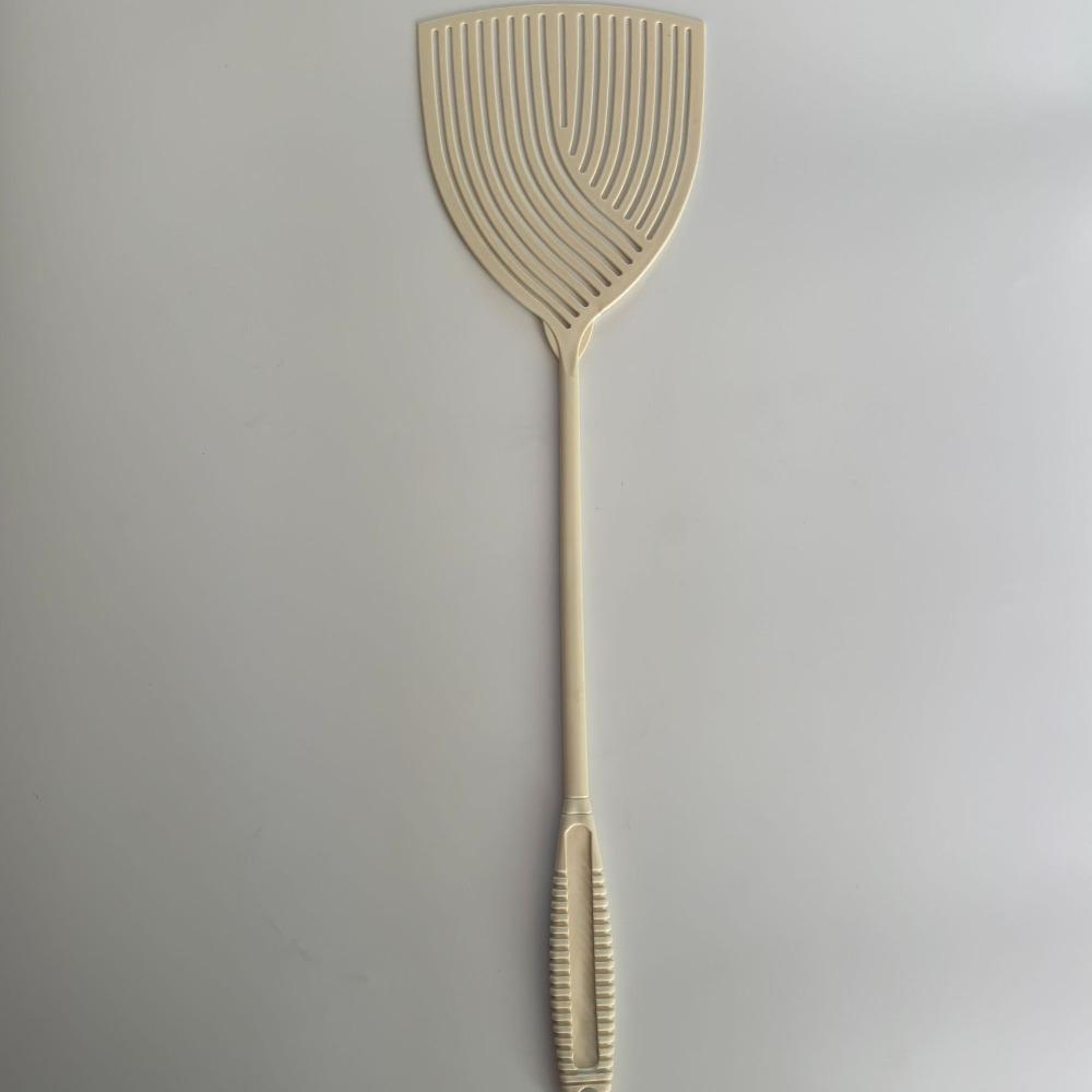 Fliegenklatsche mit langem Griff, Kunststoff, gestreiftes Design, dreifarbig, für den Innenbereich beige