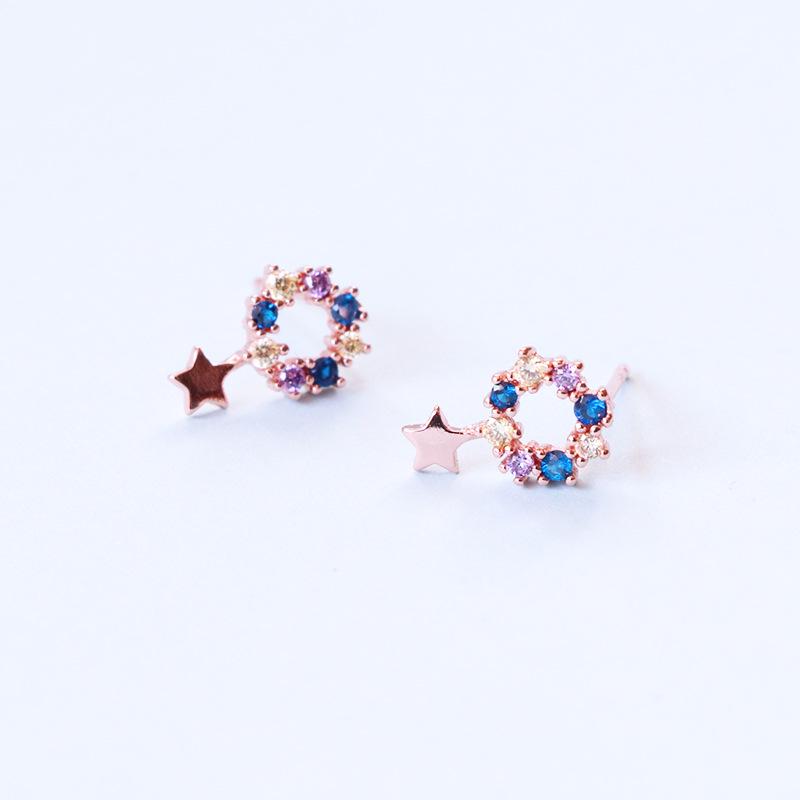 S925 Silver Korean Star Stud Earrings: Fresh, Colorful, Sweet Five-Pointed, Hollow Star Design, Perfect for Christmas.