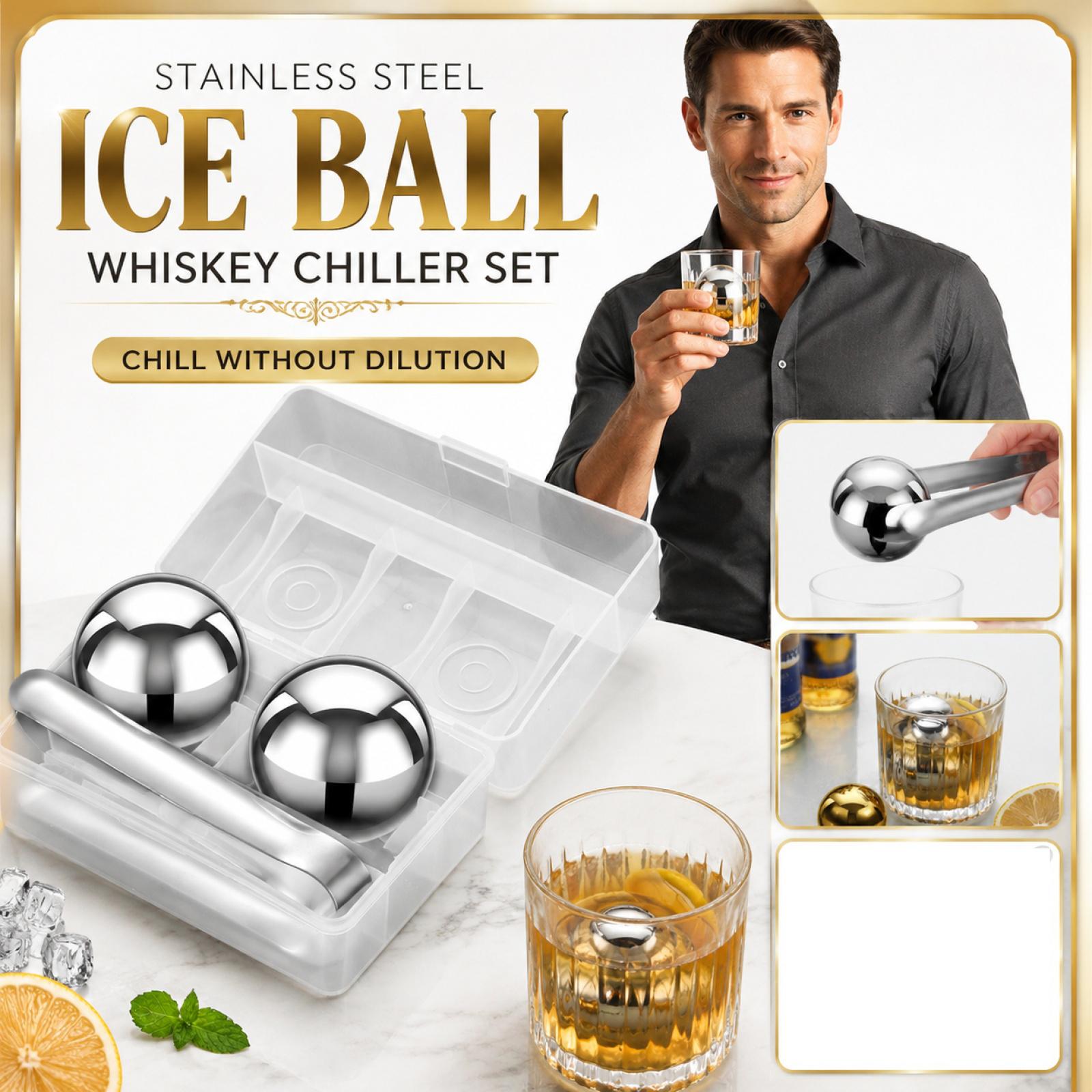 Stainless Steel Whiskey Ice Balls Set with Tongs and Storage Case 304 Steel Reusable Whiskey Stones for Cooling Drinks Without Dilution one size