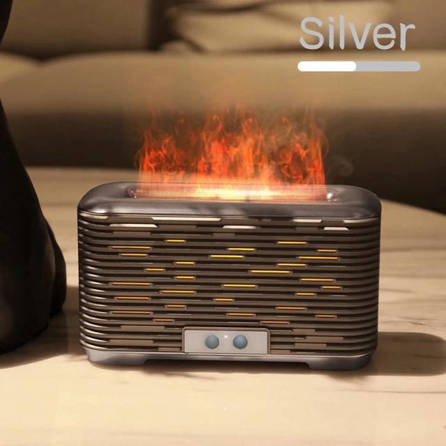 

NEW Flame Fire Air Humidifier Aromatherapy Diffuser Ultrasonic Cool Mist Maker Fogger Colorful Led Essential Oil Flame Lamp Difu серебряный