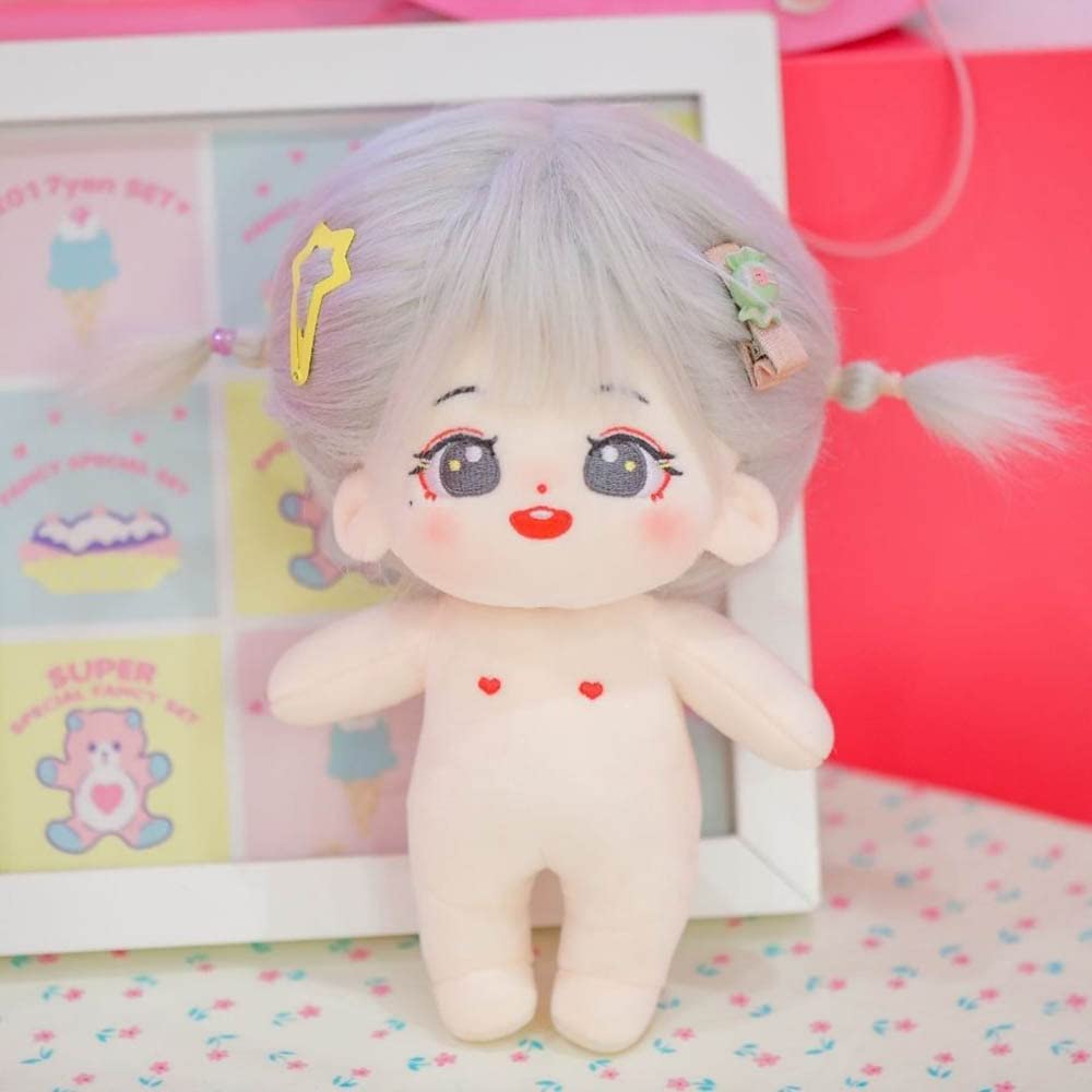 niannyyhouse 20cm Cotton Doll Plush Girl with Fried Hair, No Attributes, Normal Body, Dress-Up (a-8)