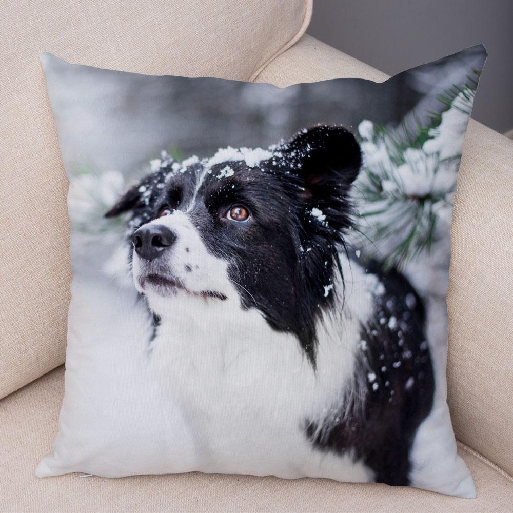 Cute Pet Animal Dog Print Pillowcase Scottish Border Collie Cushion Cover  Sofa Car Decoration