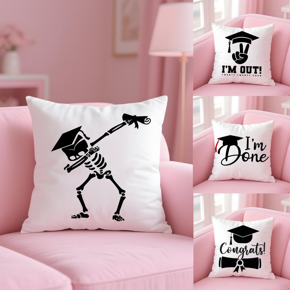 Graduation Season Motivational Slogan Cushion Cover Plush Fabric Soft Double-Sided Printed Sofa Home Child Gift Pillow Case