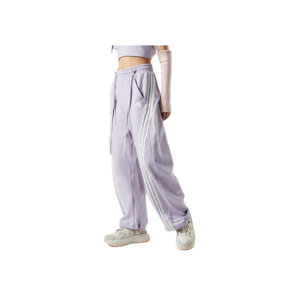 Adidas Interlock Dance Joggers with Three Stripes and Loose Knit Design Women Bottoms Silver Purple JI9782
