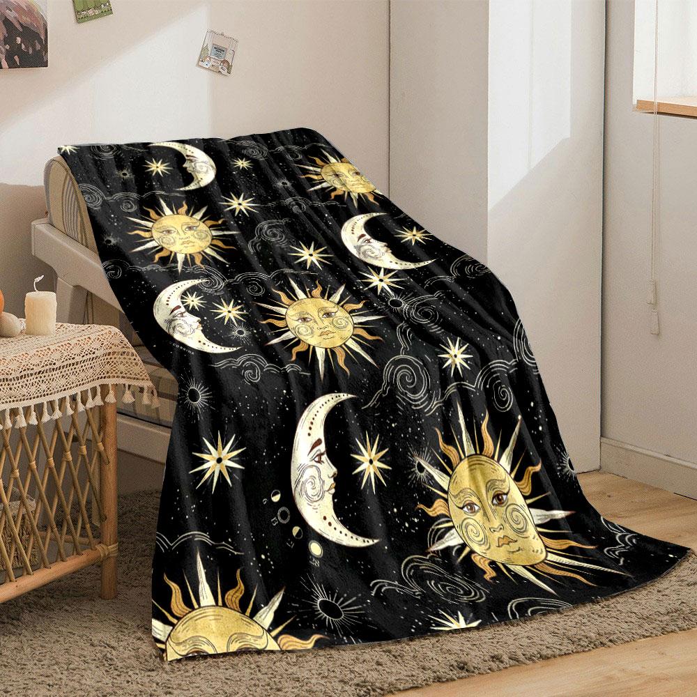 Vintage Sun Moon Stars Blanket bedroom Blanket for Livingroom Couch lunch break Soft throw for Friend's festival Gift