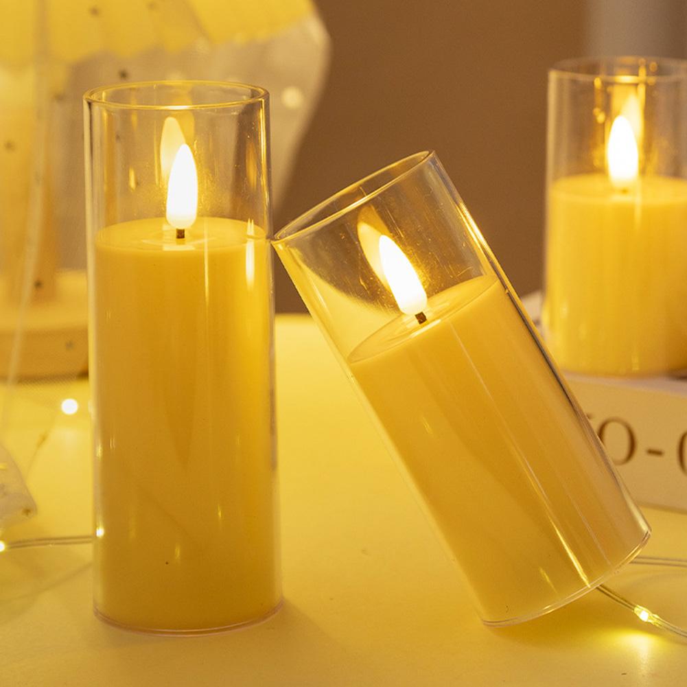 Flameless Candles LED Electronic Candle Light Acrylic Pillar Candle Battery Operated Flickering Candle for Wedding Christmas