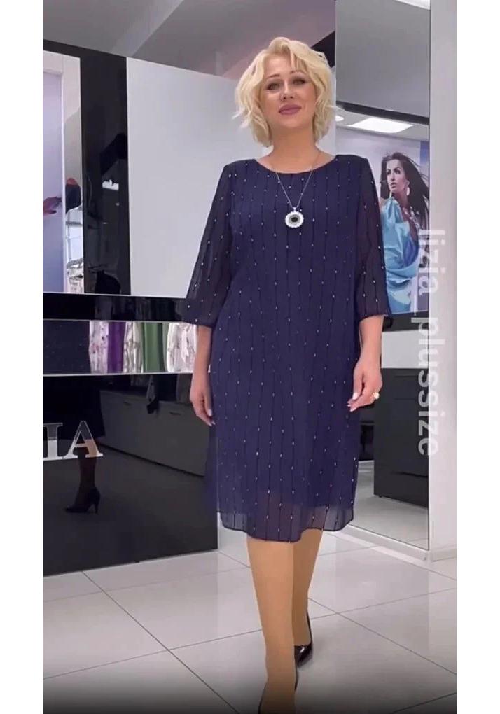 2026 Spring/Autumn Women's Slim-Fit Printed Midi A-line Dress with Round Neck