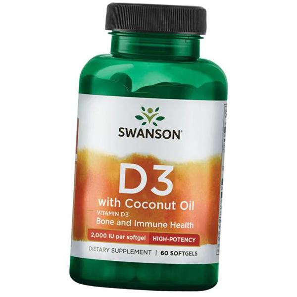 

Вітамін Д3 з кокосовим маслом, Vitamin D3 2000 with Coconut Oil, Swanson 60гелкапс (36280099) 60softgels