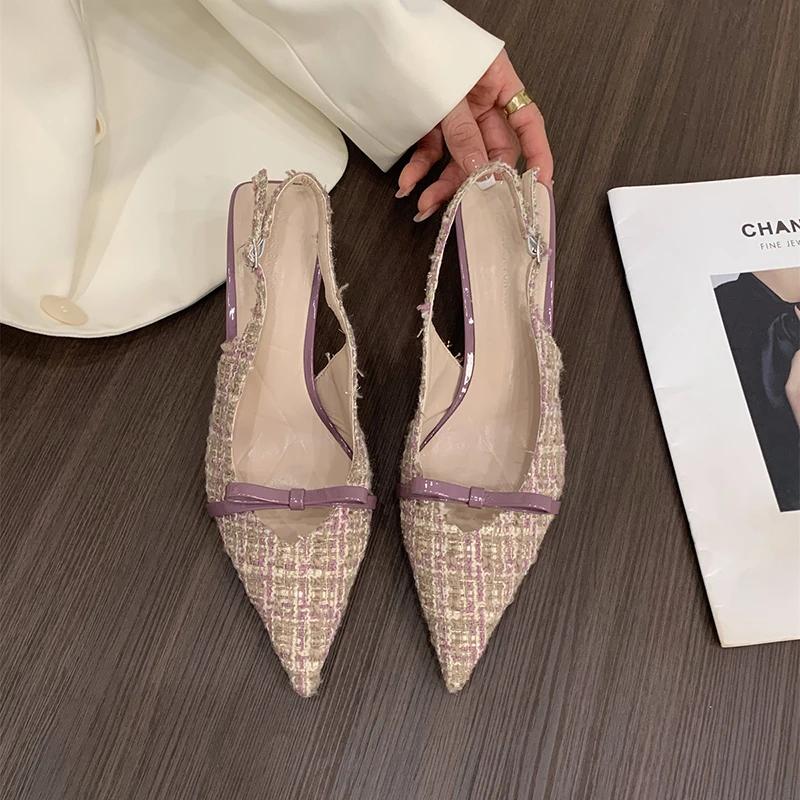 

Fashion Summer Women s Fashion High Heel Sandals Pointed Toe Slip On Singbacks Shoes Ladies Dancing Party Prom Shoes 35 фиолетовый