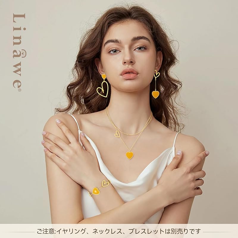 Linawe Stainless Earrings Ladies Heart Earrings, Yellow Metal Allergy Compatible, Gold Gold Resin Earrings Titanium Earrings, Cute Jewelry, Hawaiian