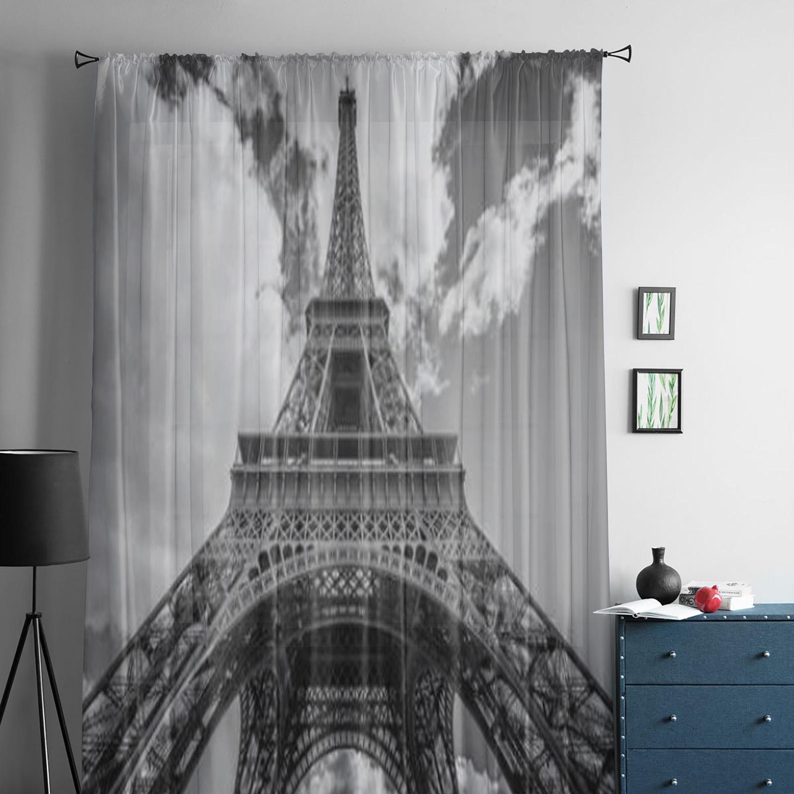 Эйфелева Башня Париж Франция Роскошные шифоновые прозрачные шторы для гостиной — фото 3