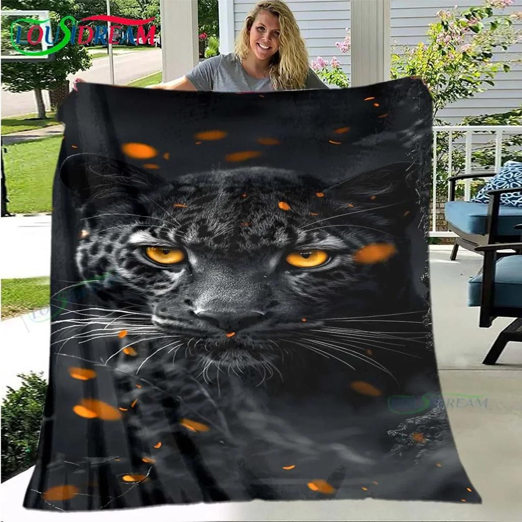 Fashion Panther Leopard Pattern Blanket Flannel Thin Blanket Portable Home Travel Office Lunch Break Blanket Birthday Gift