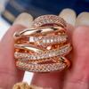 Huitan Brilliant Rose Gold Color Rings for Wedding Fashion Stylish Women Accessories Graceful Noble Multi-layer Party Jewelry