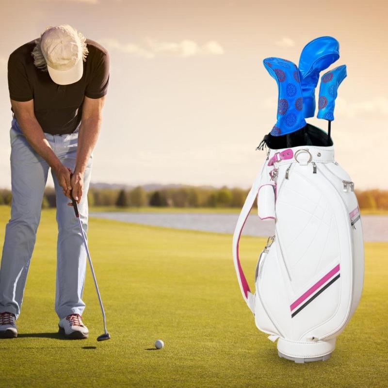 3 ks Voděodolné Potahy na hlavy golfových holí Koženka PU Potah na hlavu golfové hole Vzor ozubeného kola Potah na hlavu fairwayového woodu Golfové příslušenství